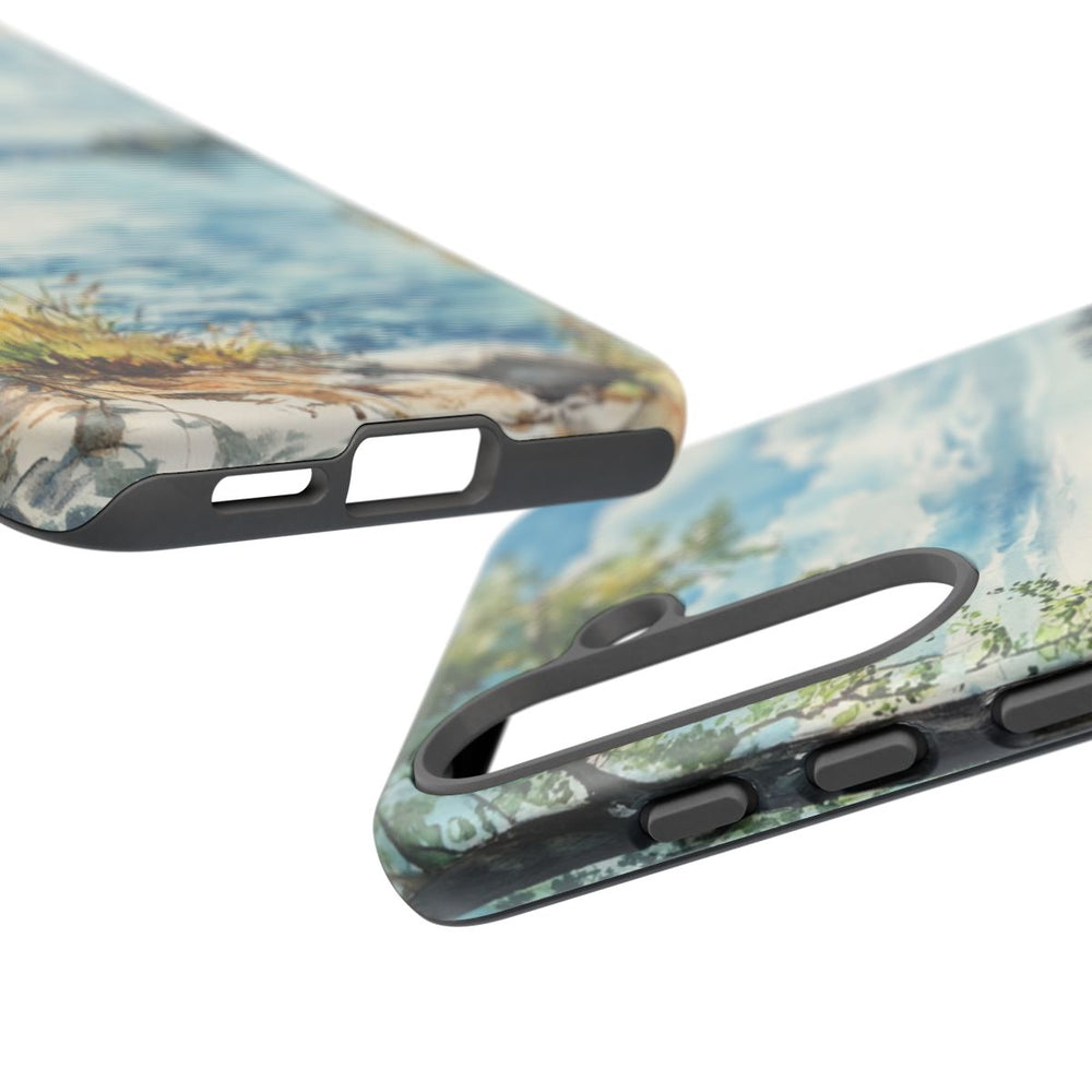 Aquarel Landschap met Meer, Bomen en Zeilboten