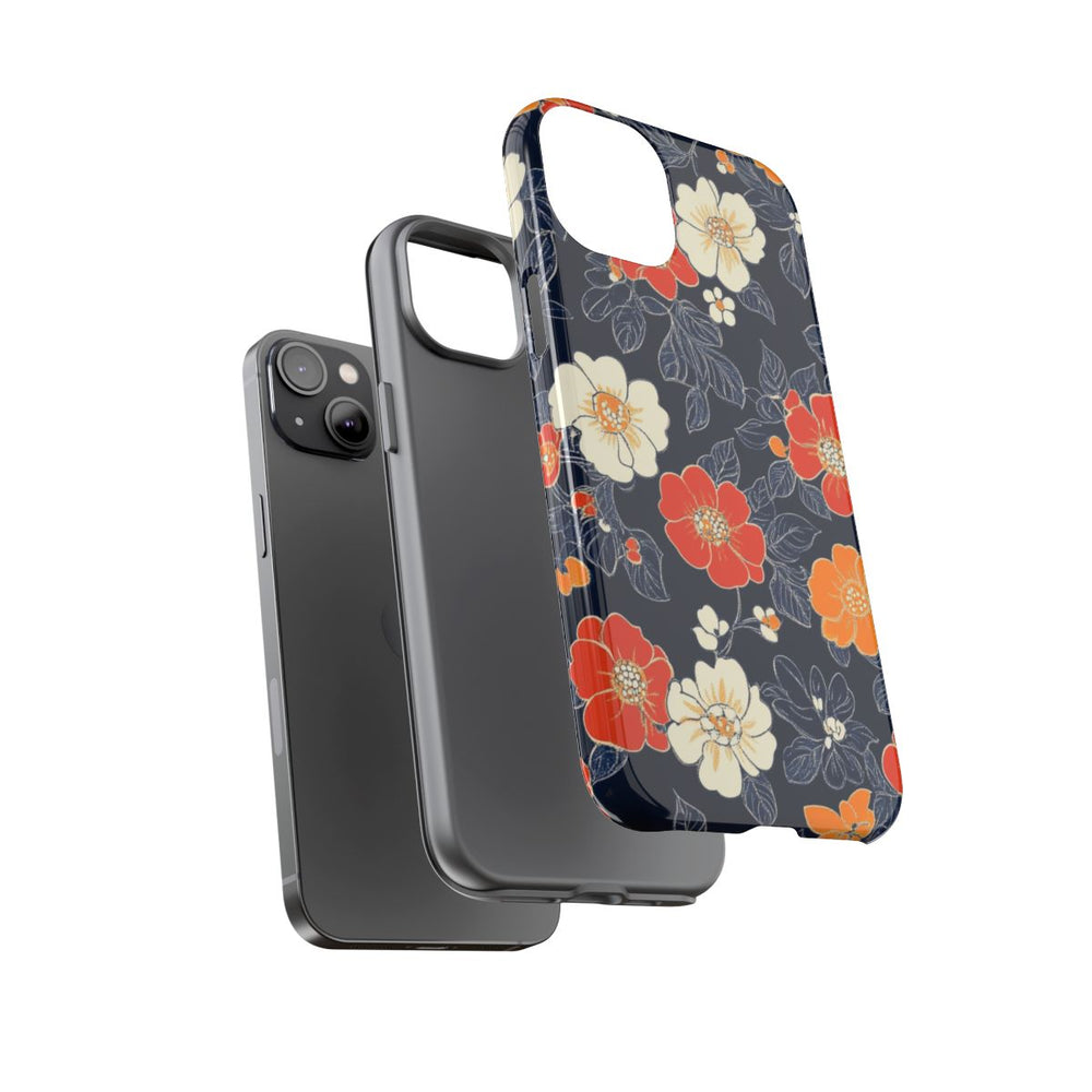 Oranje en Witte Bloemenprint