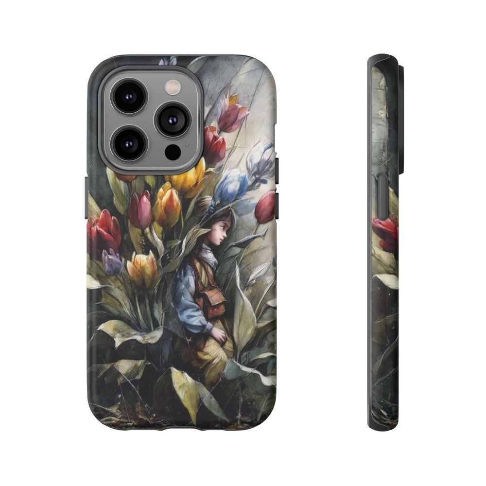 Meisje Tussen Kleurrijke Tulpen Illustratie