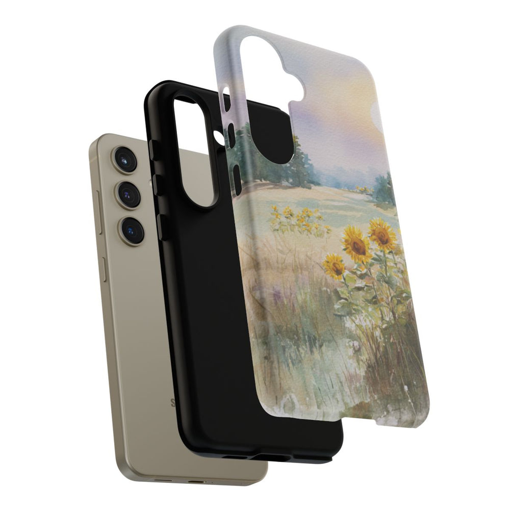 Zonnebloemen in een Pastelkleurig Landschap