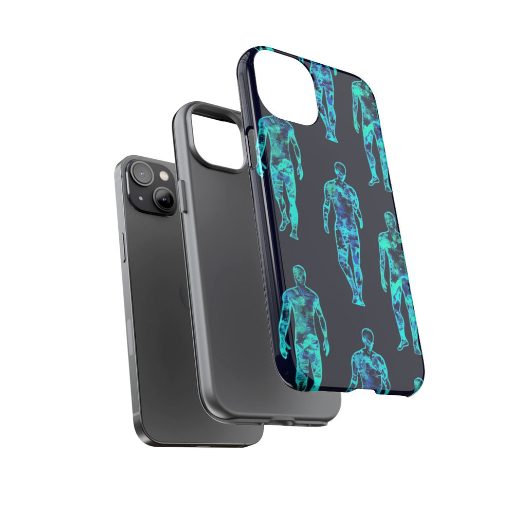 Blauw-Groene Neon Mensfiguren Patroon