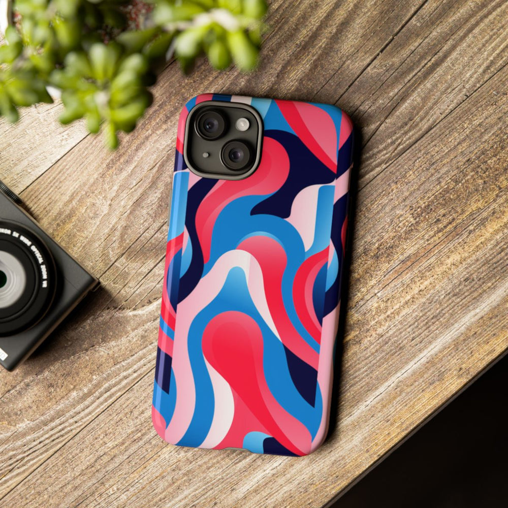 Blauw-Rood Abstract Golvend Patroon