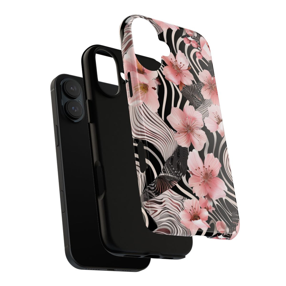 Roze Kersenbloesems met Zwart-Wit Abstract Patroon