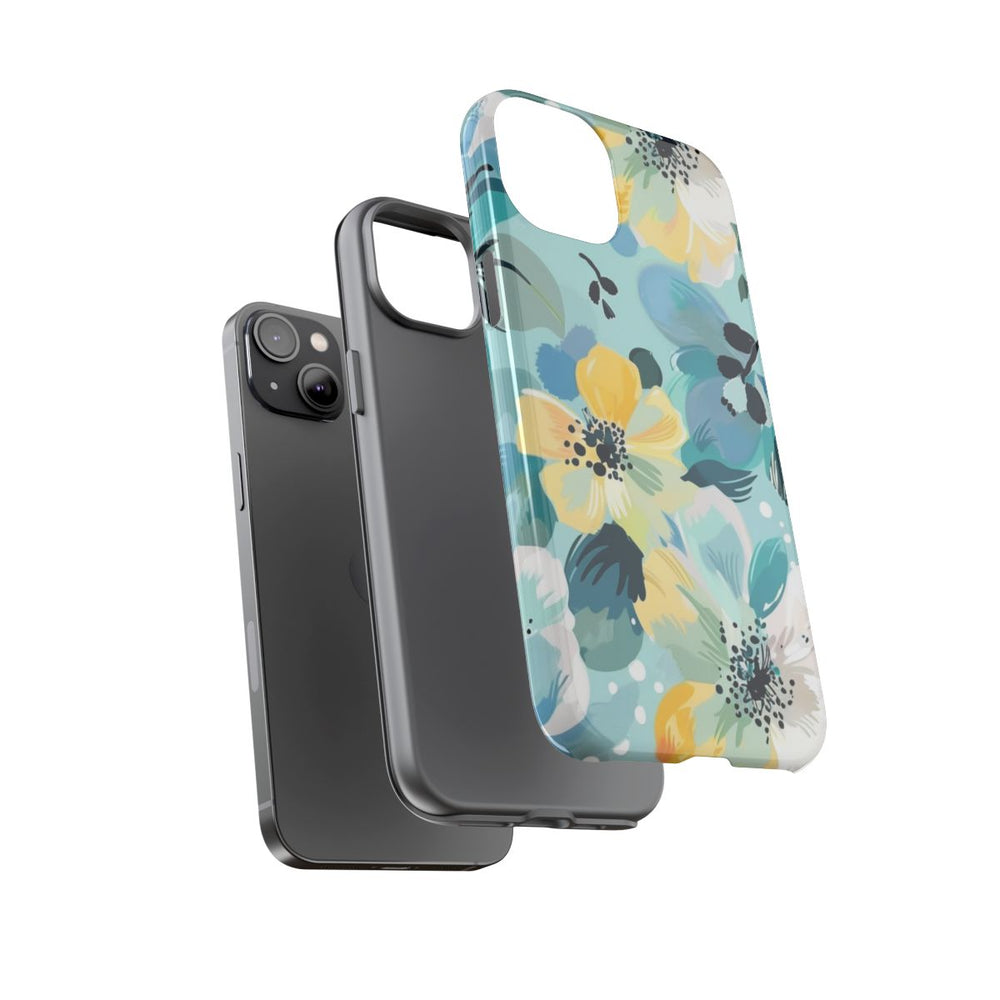 Turquoise Bloemenpatroon met Stippen