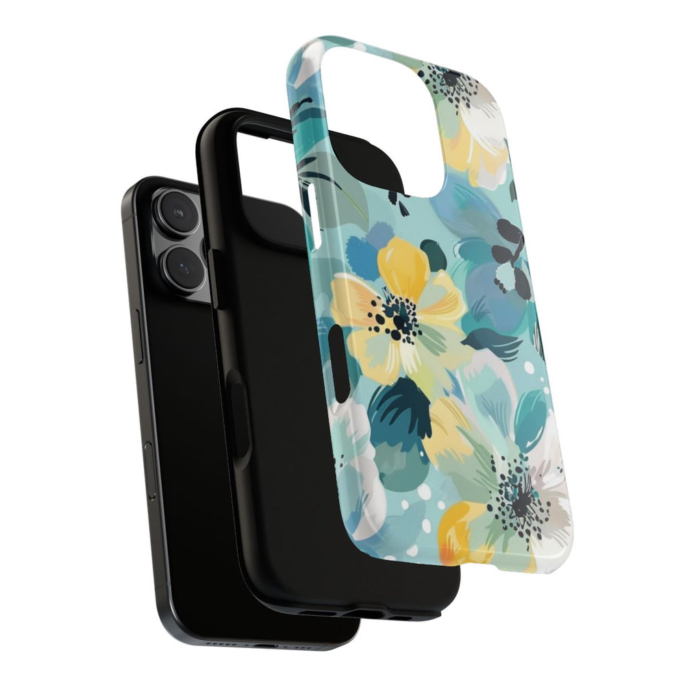 Turquoise Bloemenpatroon met Stippen