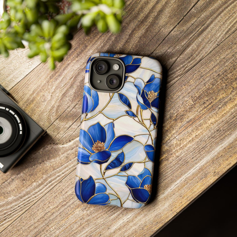 Blauw Gebloemd Glas-in-loodpatroon