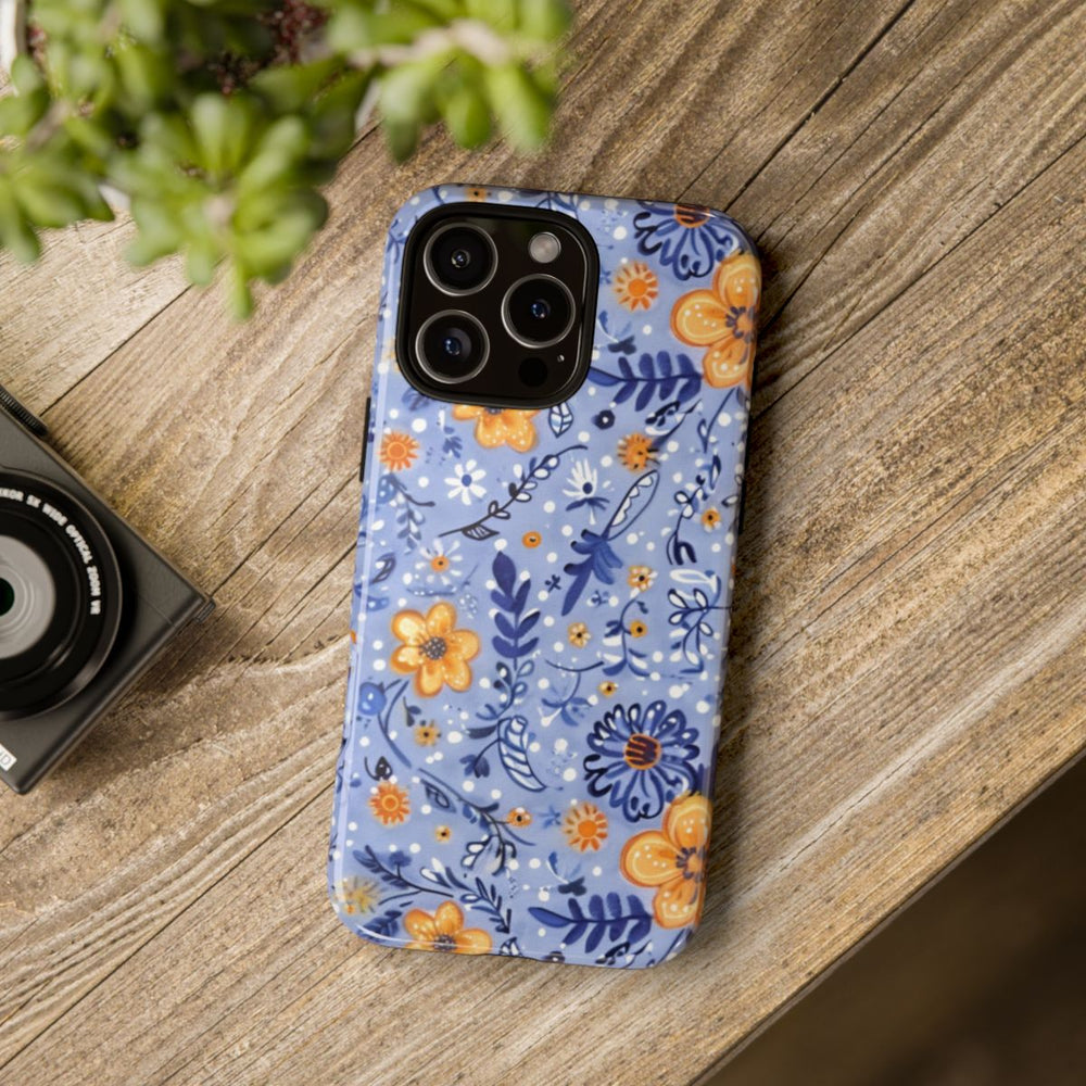 Blauw-Oranje Bloemenpatroon