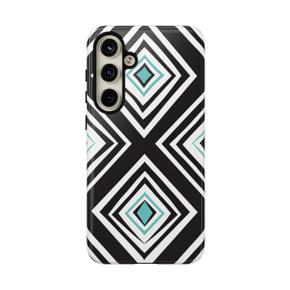 Geometrisch Zwart-Turquoise Diamantpatroon