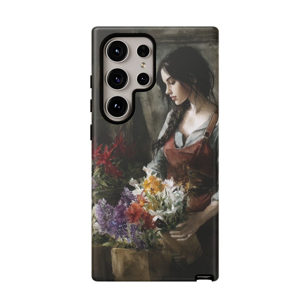Vrouw Schikt Bloemen in Landelijke Sfeer