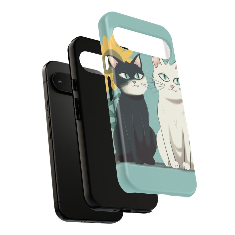 Twee Cartoonkatten met Zonnebloem