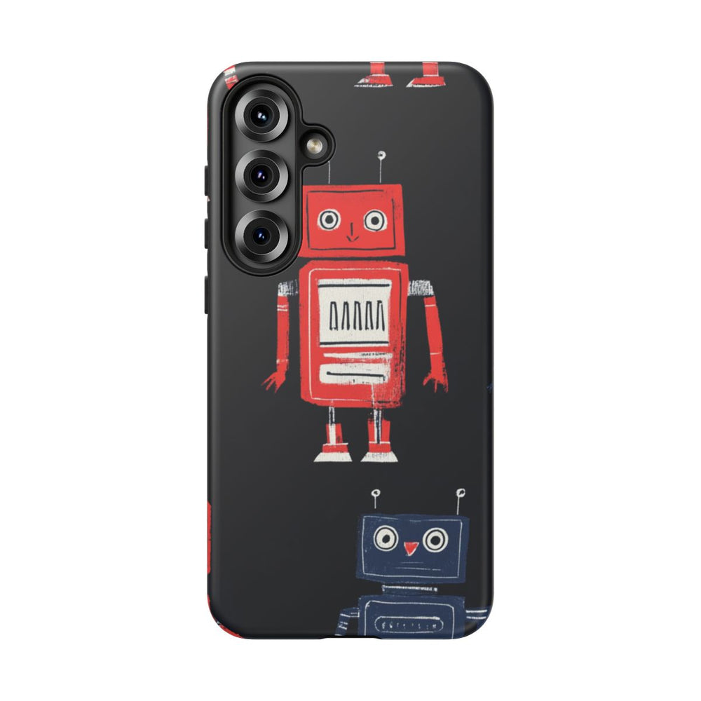 Retro Robotpatroon in Rood en Blauw