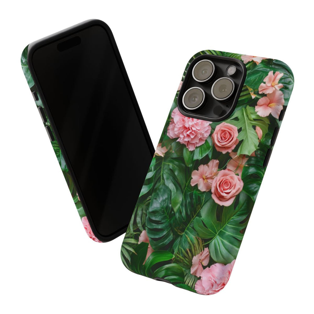 Roze Rozen en Tropische Bladeren Bloemenpatroon