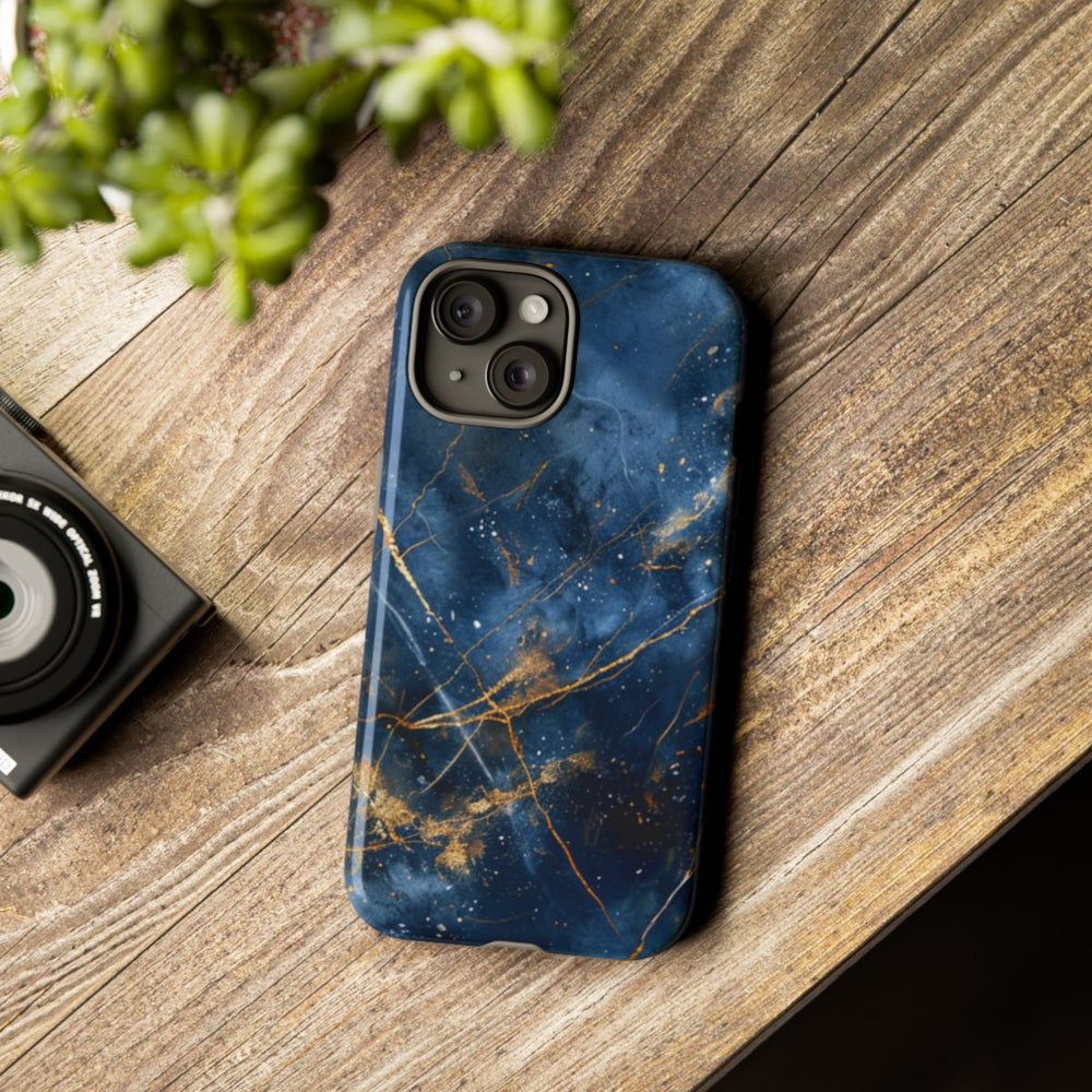 Blauw Marmerpatroon met Gouden Adering