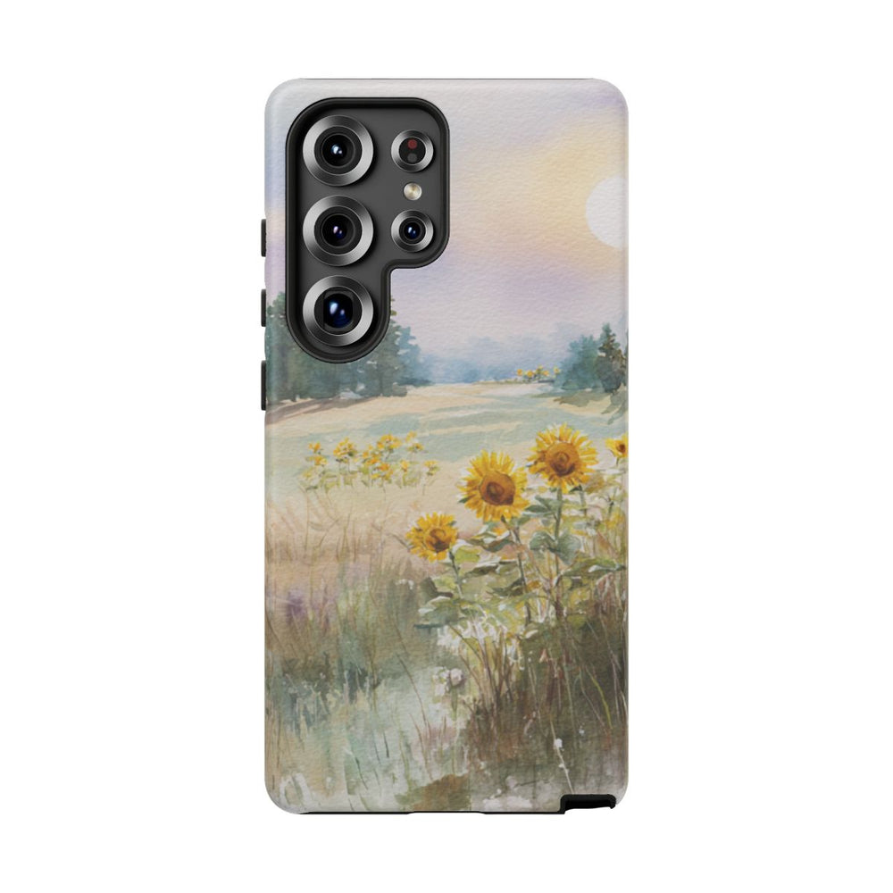 Zonnebloemen in een Pastelkleurig Landschap