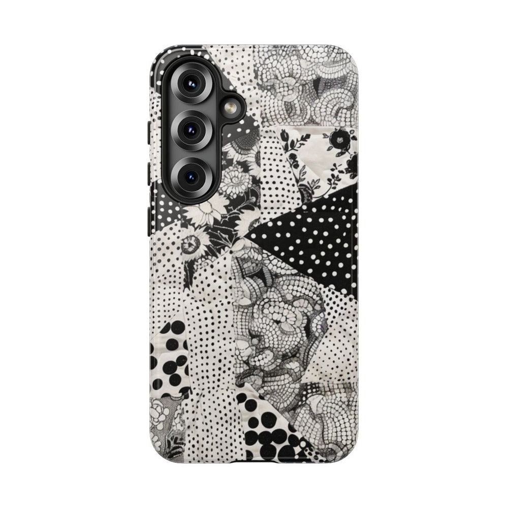 Zwart-Wit Patchwork met Bloemen en Stippen