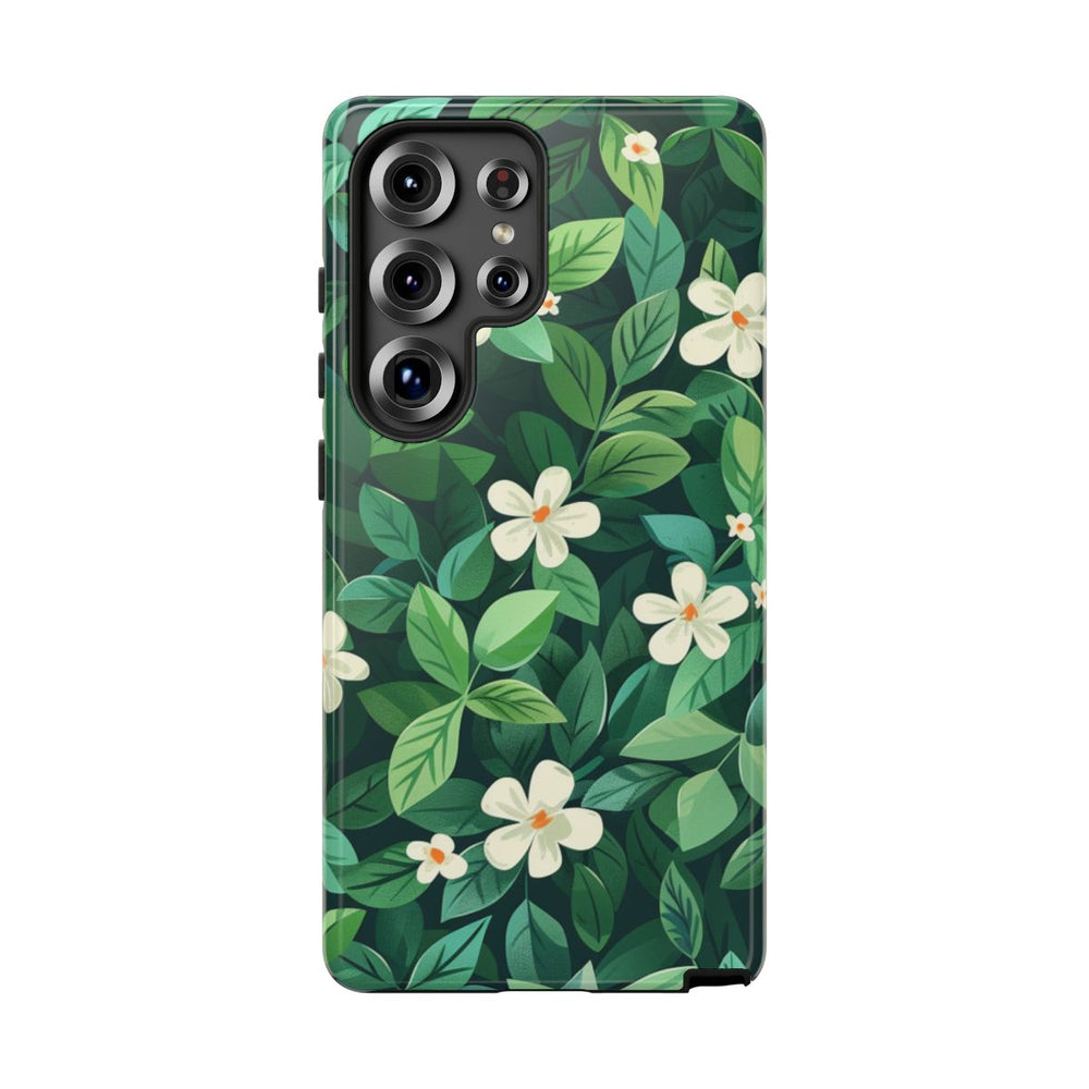 Groene Bladeren en Witte Bloemenpatroon