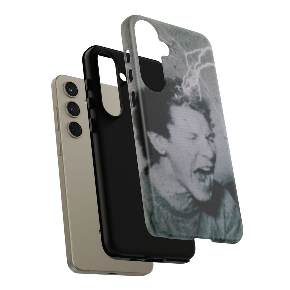 Zwart-Wit Portret met Bliksemeffect en Vintage Look