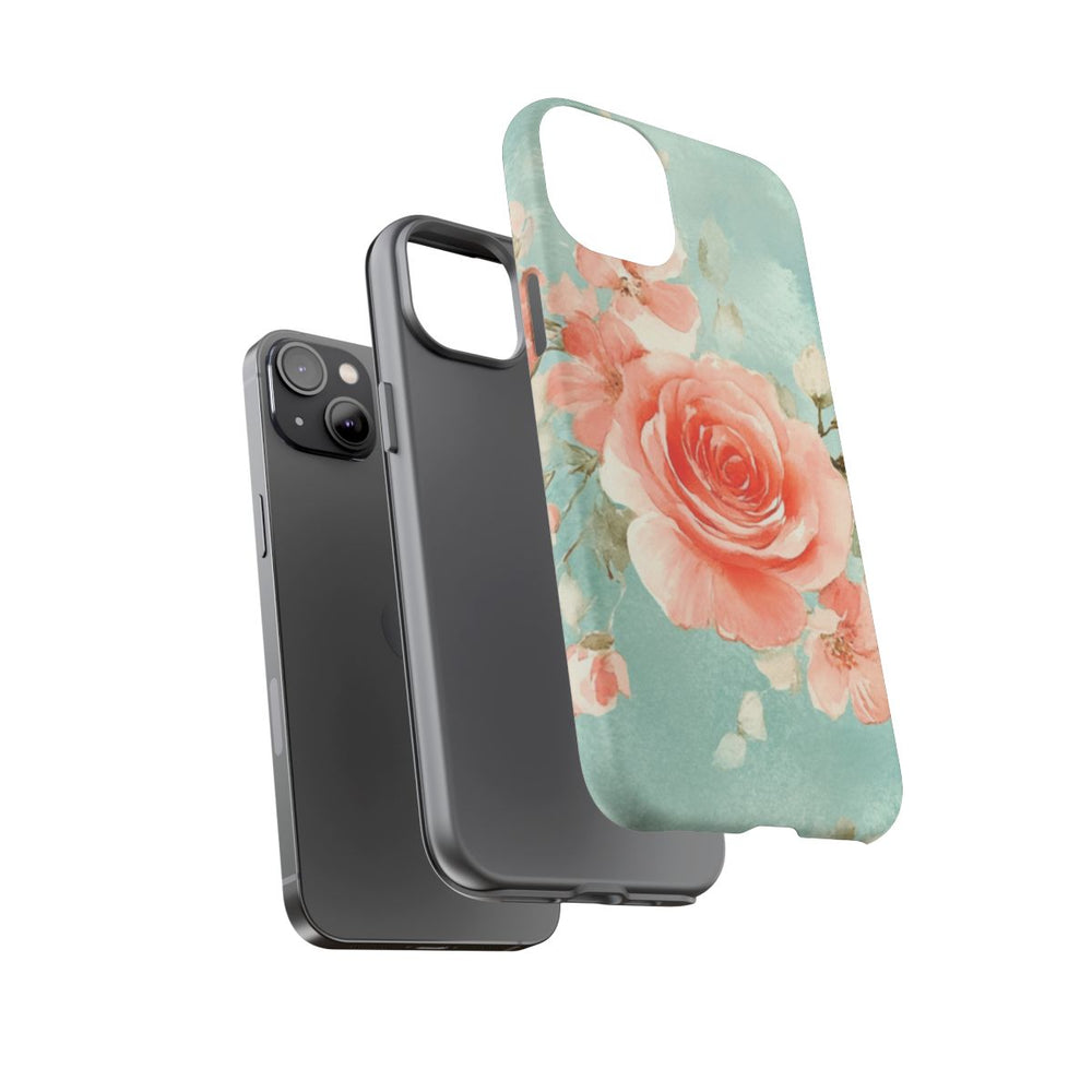 Aquarel Roze Rozen op Turquoise Achtergrond
