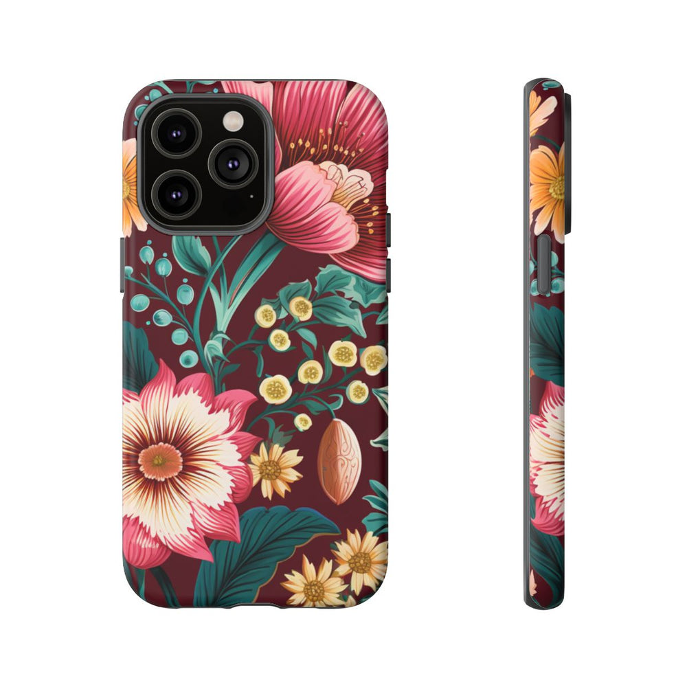 Botanisch Bloemenpatroon in Amber en Teal