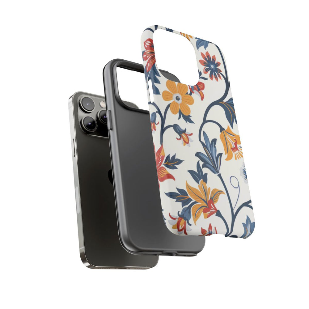 Retro Bloemenpatroon in Blauw, Rood en Geel