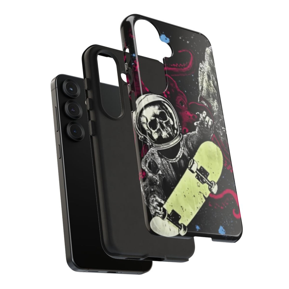 Schedel-Astronaut met Skateboard en Octopus