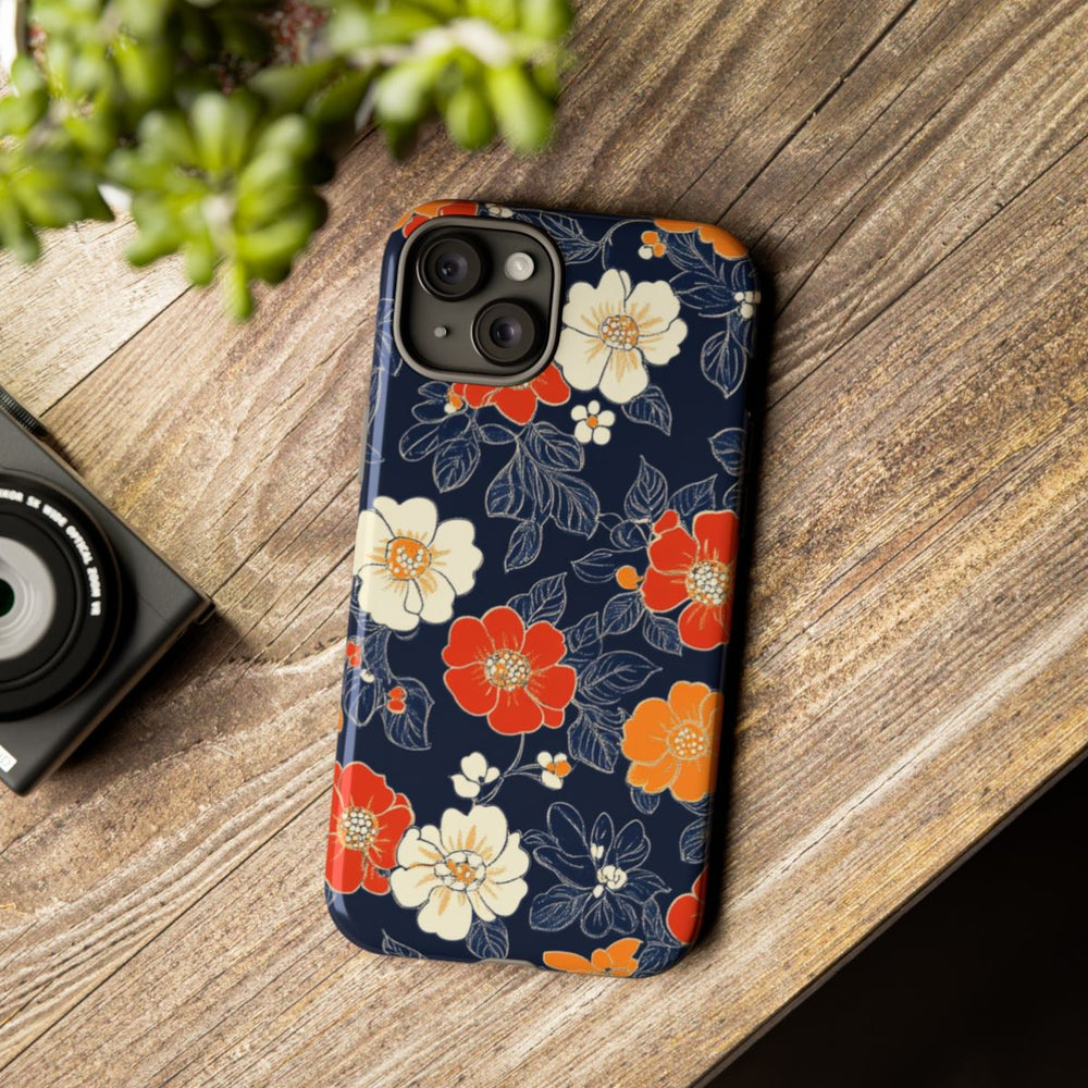 Oranje en Witte Bloemenprint