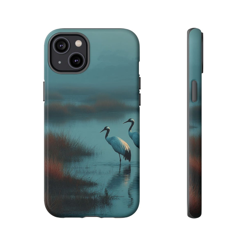 Twee Kraanvogels in Mistig Moeras