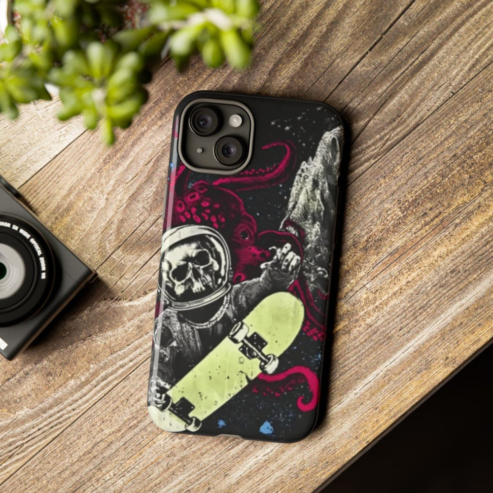 Schedel-Astronaut met Skateboard en Octopus