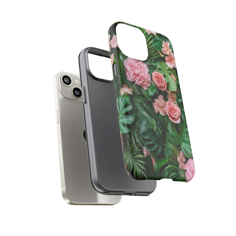 Roze Rozen en Tropische Bladeren Patroon