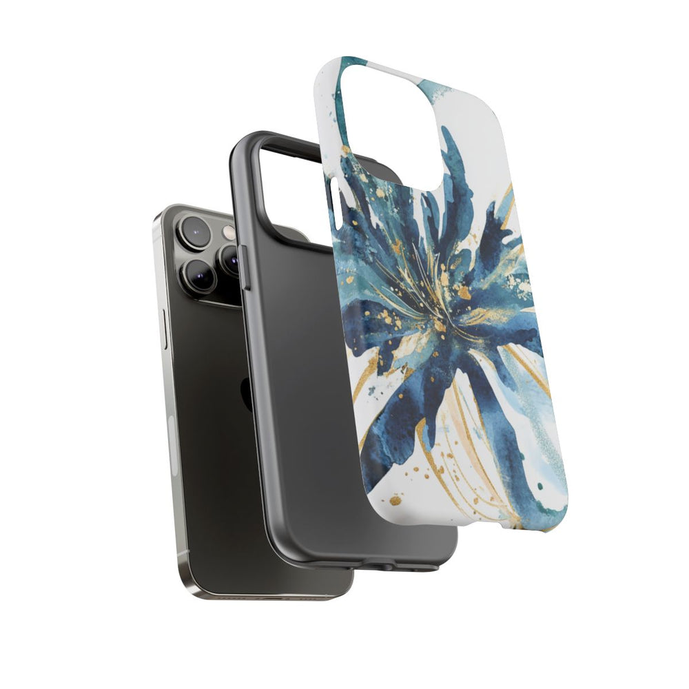 Abstracte Blauwe Bloemen in Aquarel met Gouden Accenten