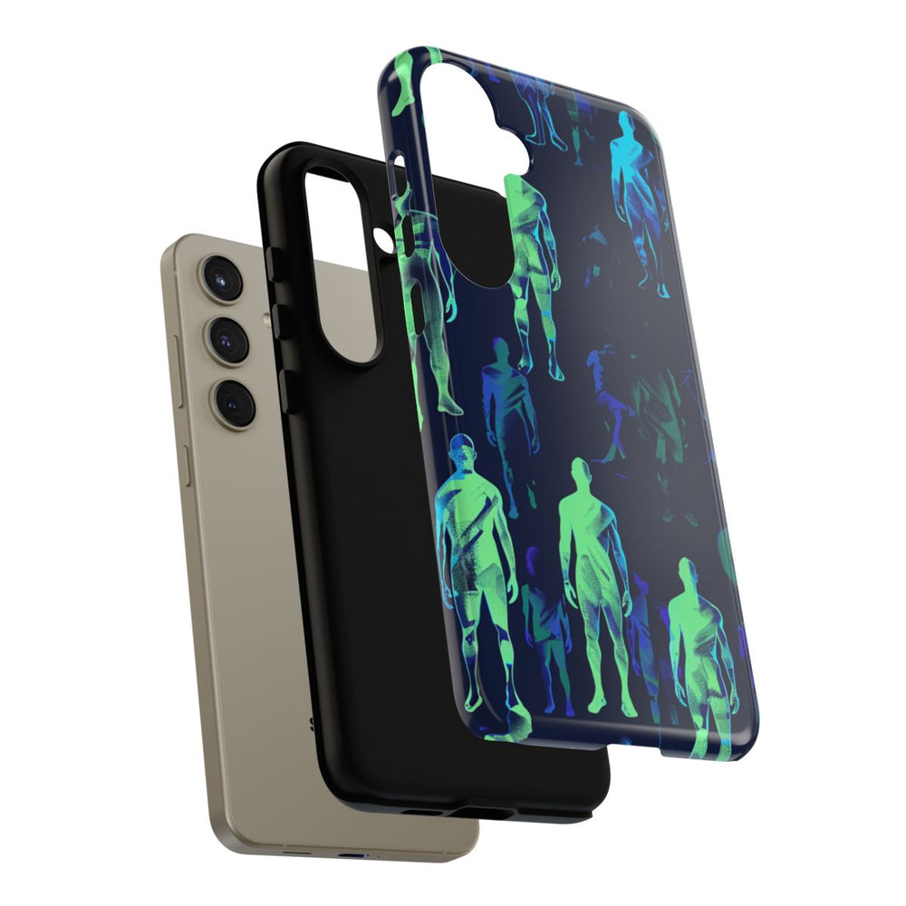 Blauw-Groene Neon Figurenpatroon