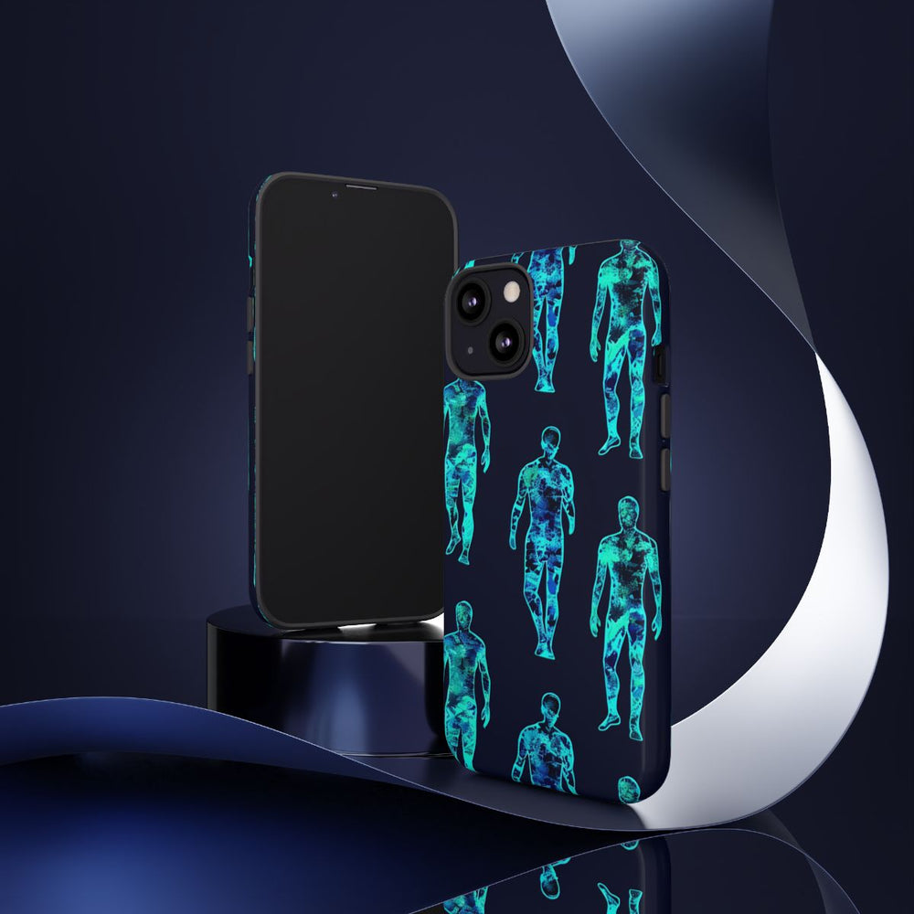 Blauw-Groene Neon Mensfiguren Patroon