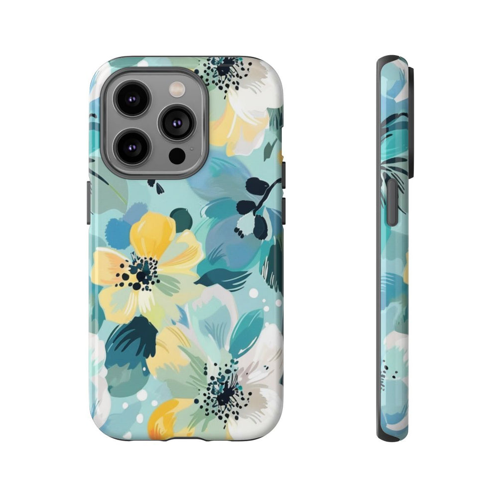 Turquoise Bloemenpatroon met Stippen