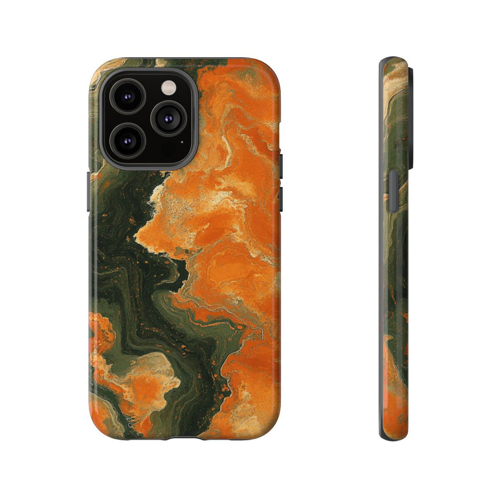 Abstract Patroon in Gebrand Oranje en Olijfgroen