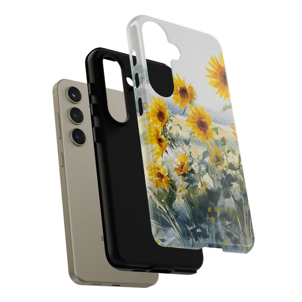 Gele Zonnebloemen in Pastelkleurig Landschap
