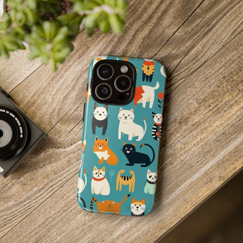 Kleurrijk Kattenpatroon op Glanzend Stevig Hoesje