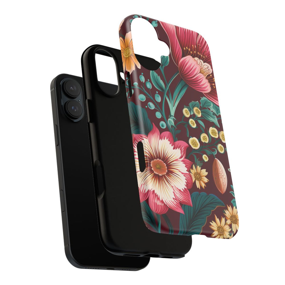 Botanisch Bloemenpatroon in Amber en Teal