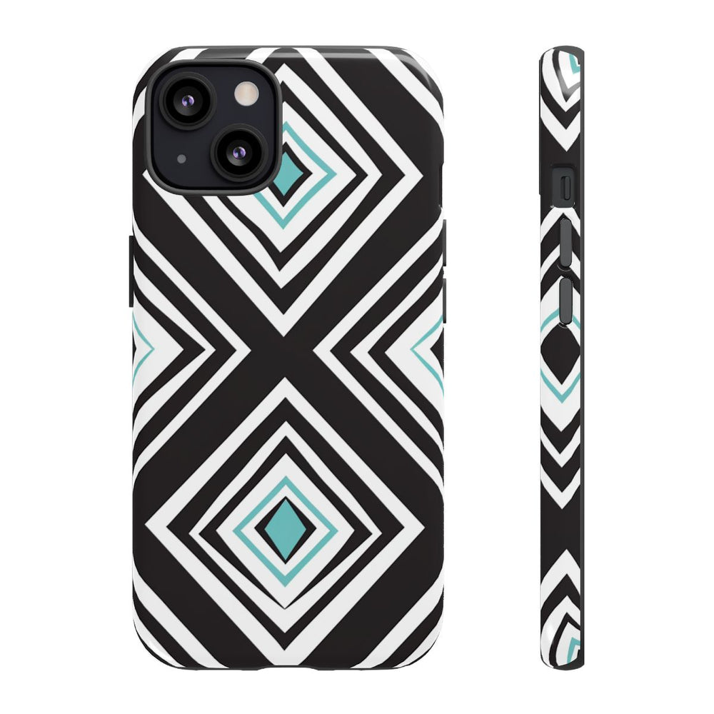 Geometrisch Zwart-Turquoise Diamantpatroon