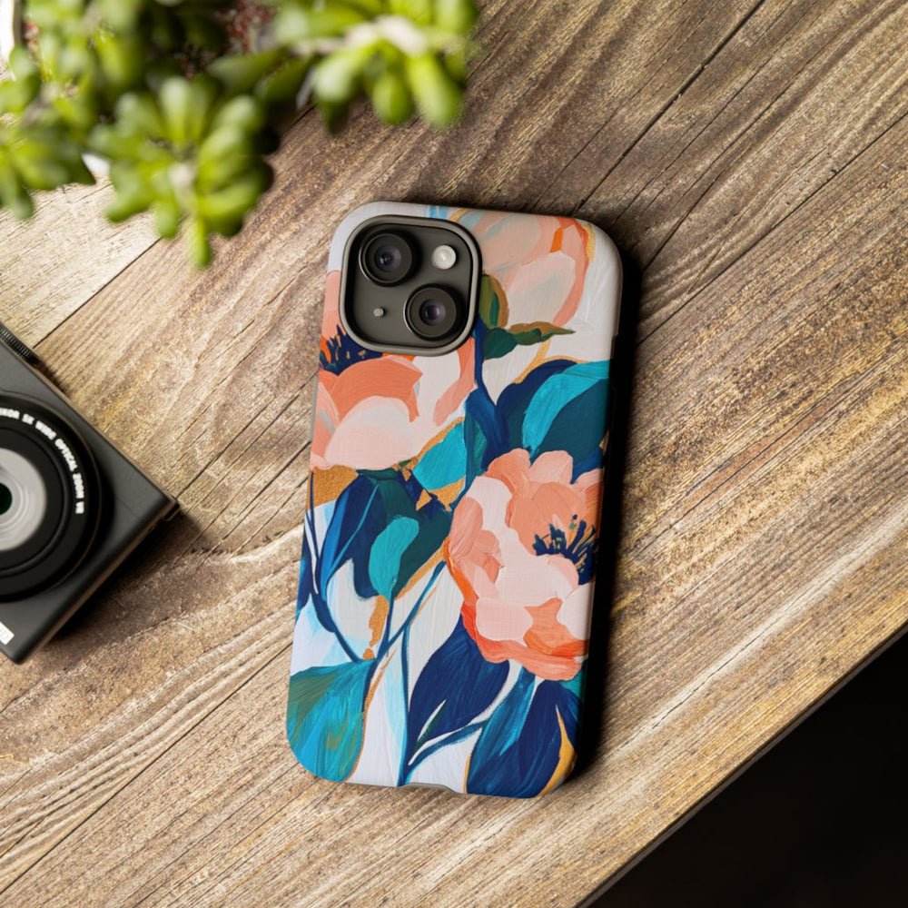 Abstracte Perzikbloemen met Blauwe Bladeren