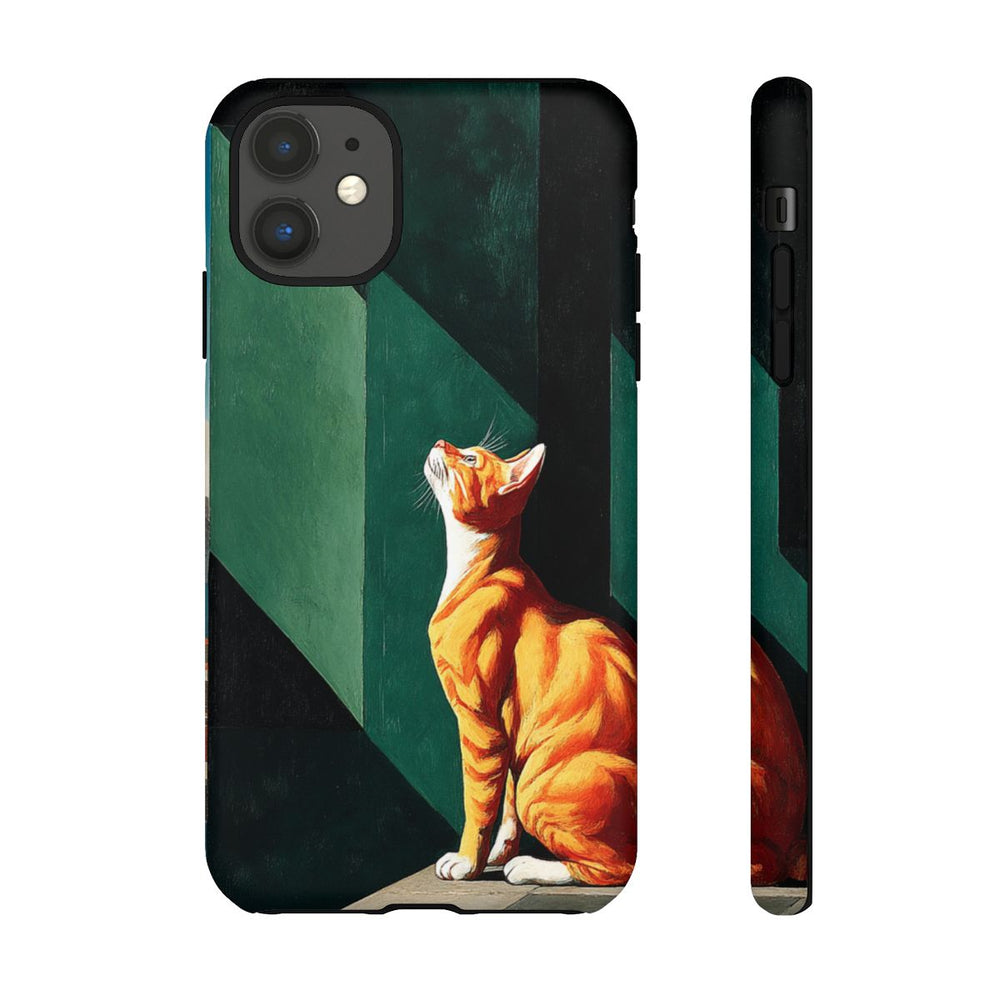 Oranje Kat in Surrealistische Geometrische Omgeving