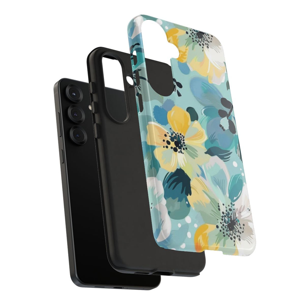 Turquoise Bloemenpatroon met Stippen