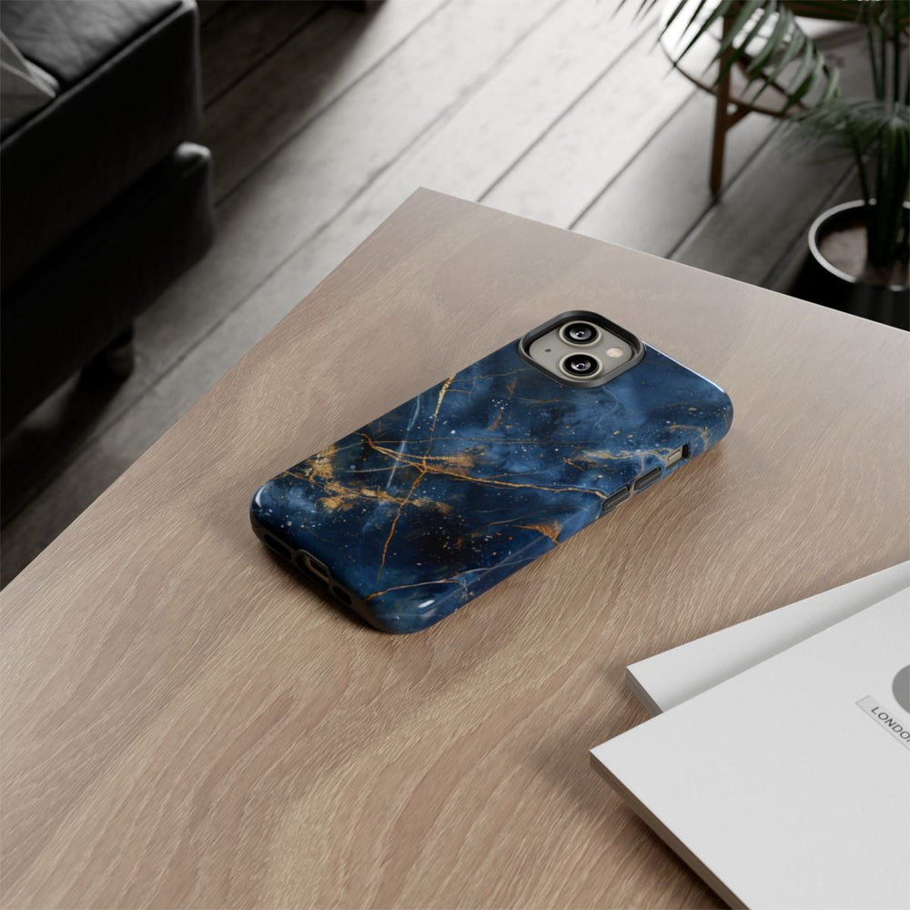 Blauw Marmerpatroon met Gouden Adering