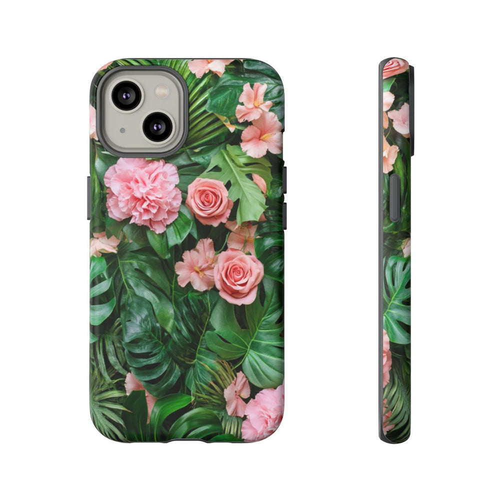 Roze Rozen en Tropische Bladeren Patroon