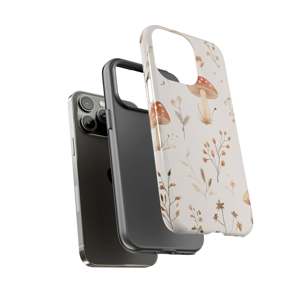 Bruine en Beige Paddenstoelen met Bloemrankenpatroon