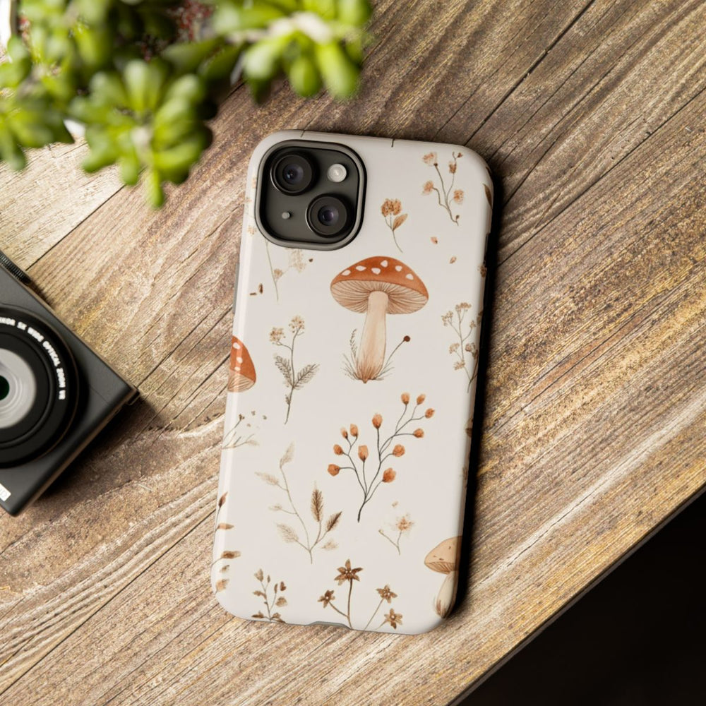 Bruine en Beige Paddenstoelen met Bloemrankenpatroon