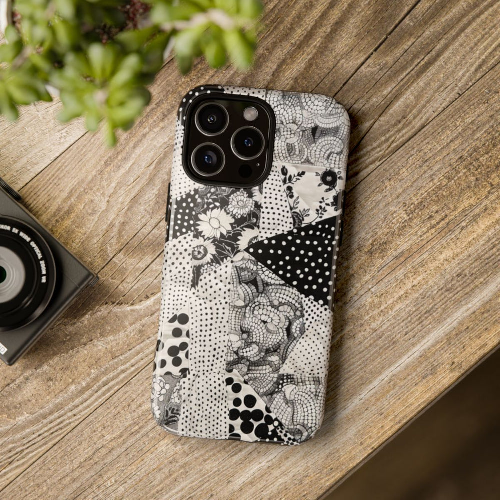 Zwart-Wit Patchwork met Bloemen en Stippen