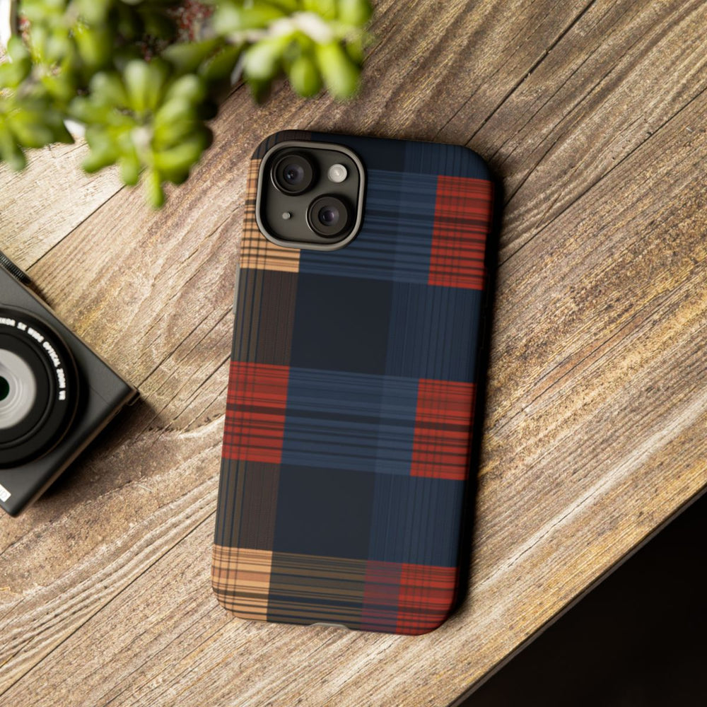 Caramel en Donkerblauw Geruit Patroon