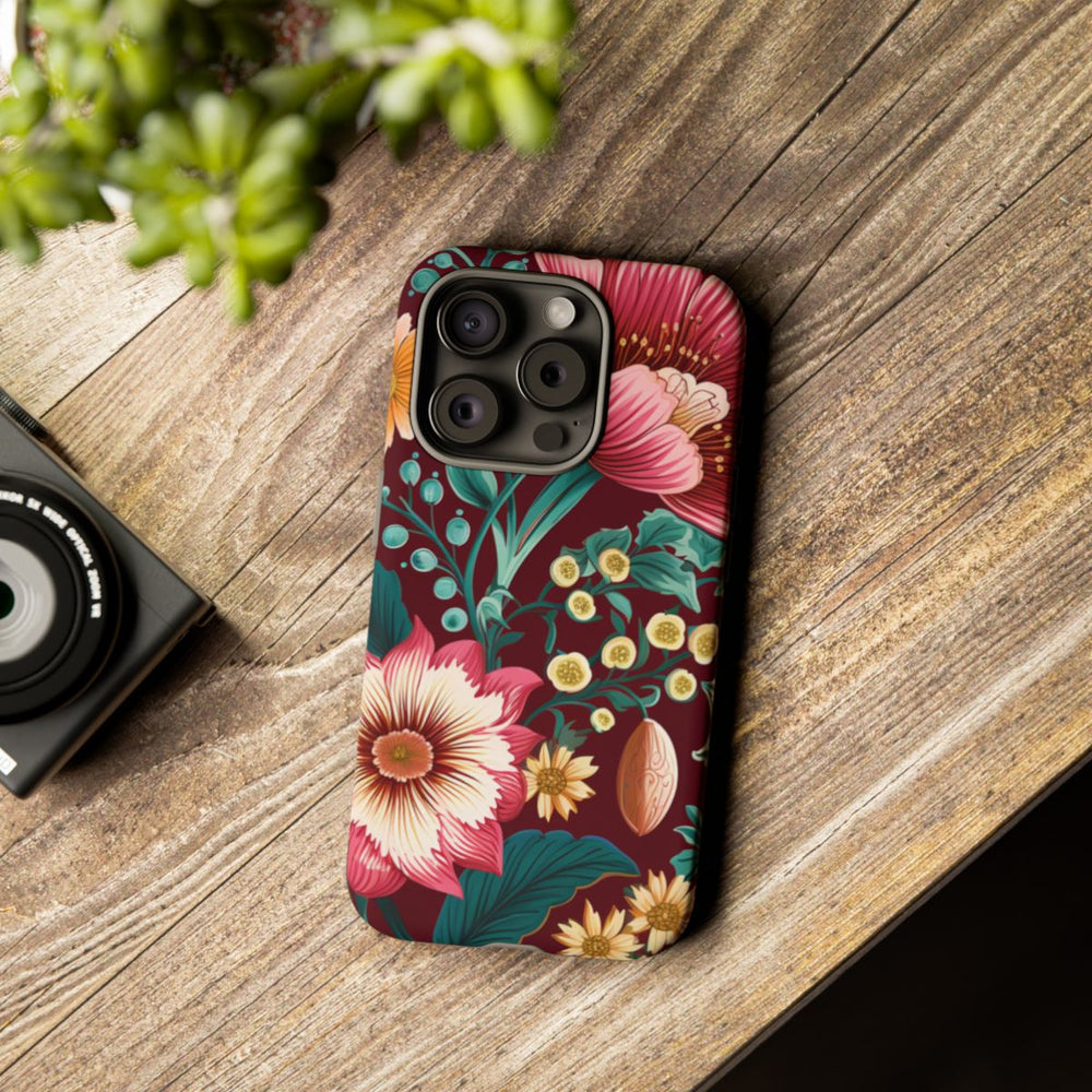 Botanisch Bloemenpatroon in Amber en Teal
