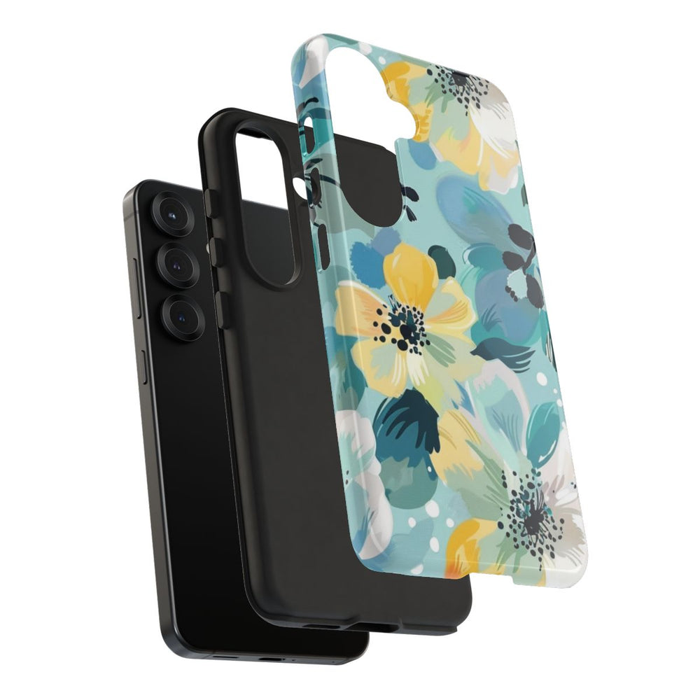 Turquoise Bloemenpatroon met Stippen