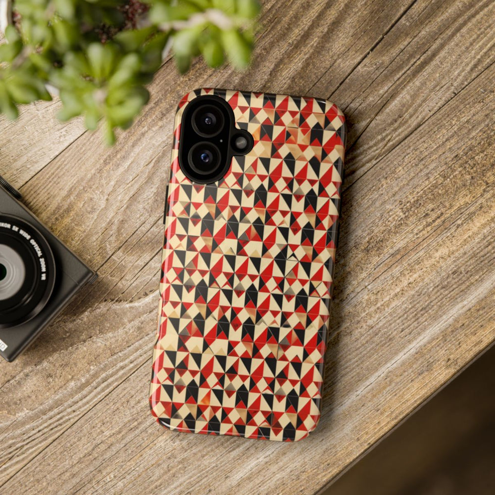 Geometrisch Abstract Patroon in Rood en Zwart